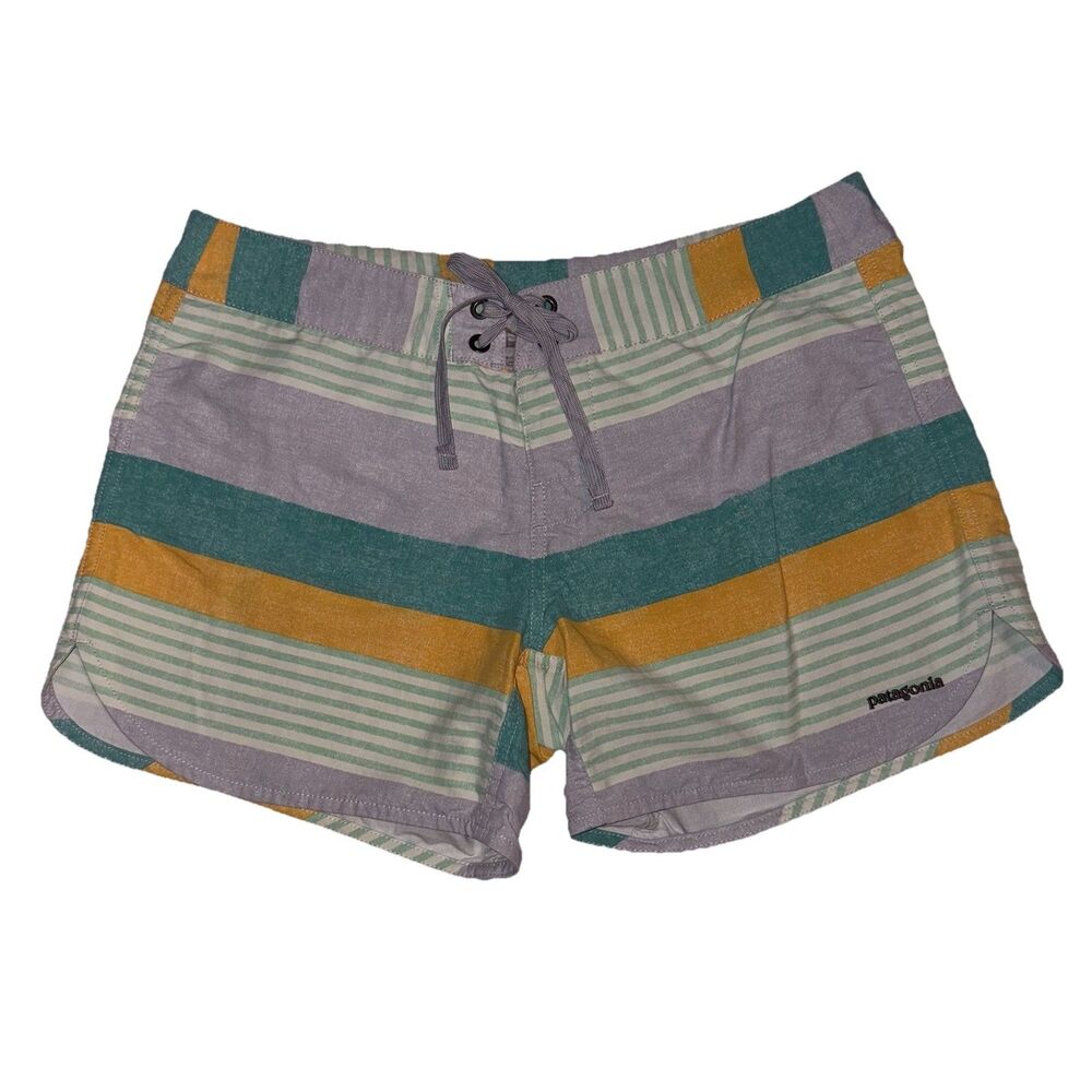 Patagonia Wavefarer Board Shorts Women’s Size 8 Lavender Yellow Green Stripe